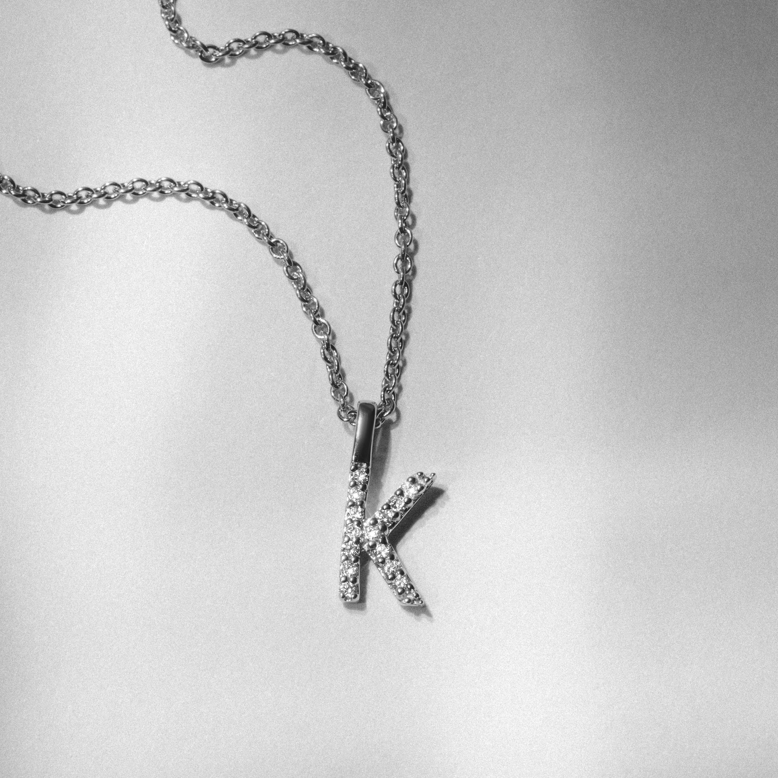 Love Letter Initial K Lab Diamond Necklace set in 9K White Gold